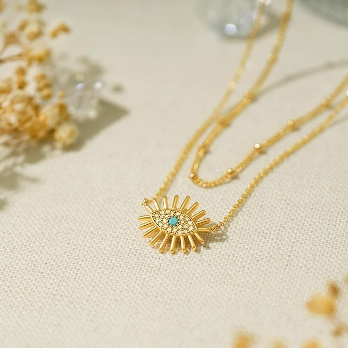 BENEIGE Gold Necklace for Women 14K Gold Plated Evil Eye Necklace Trendy Gold Pendant Necklace Jewelry For Women