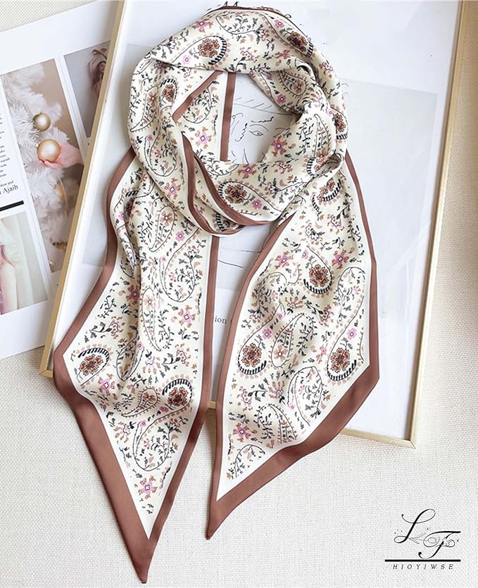 Hioyiwse Head Scarf Hair Neck Scarves For Women Purse Bag Scarfs For Handbags Silky Long Thin Satin Headscarf Fashion