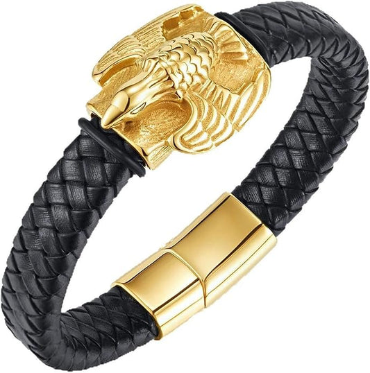 Italian Handmade Genuine Leather Bracelets for Men Stainless Steel Clip, Men's Casual Genuine Multi-layer Cuff Bracelet, Bracelet Gift for Real Men