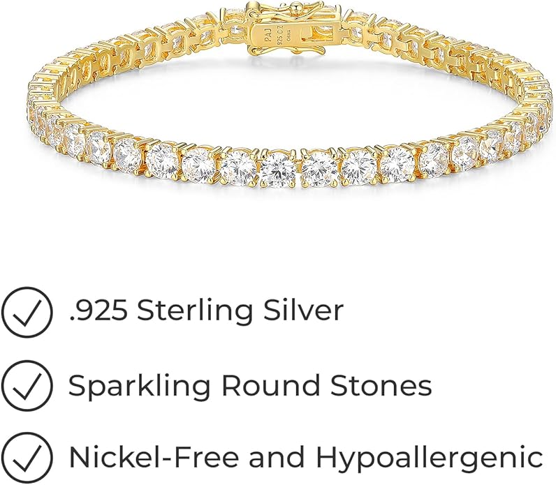 Amazon Essentials Plated Sterling Silver Round Cut Cubic Zirconia Tennis Bracelet