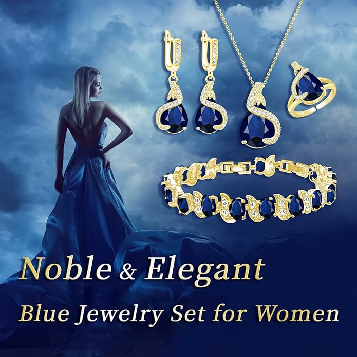 GZWHD Jewelry Set for Women Water Drop Cubic Zirconia Artificial Crystal Earrings Pendant Necklace Open Ring Tennis Bracelet Wedding Anniversary Birthday Engagement Gift for Bridesmaid Wife Girlfriend Friend