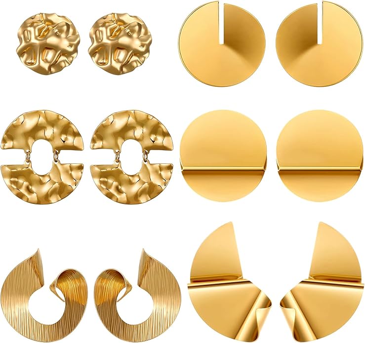 Glenmal 6 Pair Gold Statement Earrings for Women Large Gold Geometric Earrings Woven Twisted Leaf Earring Jewelry Gift