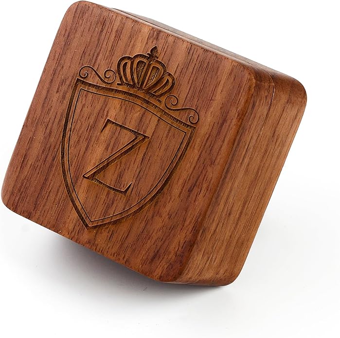 Mens Initial Silver Cufflinks A-Z Alphabet Letter Steel Cuff Links with Engraved Walnut Wood Box Groom Groomsman Wedding Set…