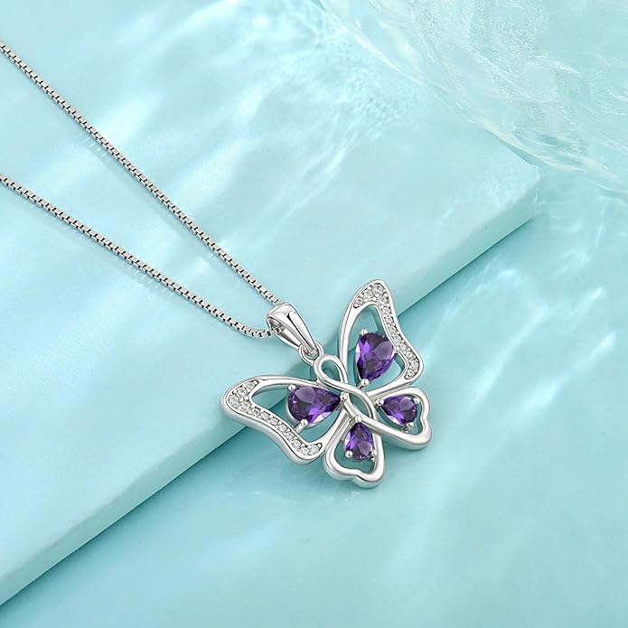 Butterfly Necklace 925 Sterling Silver Cubic Zirconia Birthstone Jewelry Gifts for Women Wife Mother