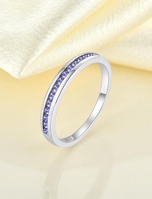 YL Stackable Rings 925 Sterling Silver Halo Birthstone Eternity Bands Jewelry for Women