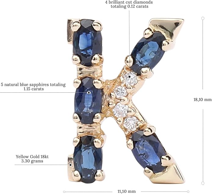 Albert Hern Blue Sapphire Initial Necklace With Diamonds & 18K Gold Chain | Irresistible Letter Pendants Jewelry | Perfect Valentine’s Day, Anniversary & Birthday Gift