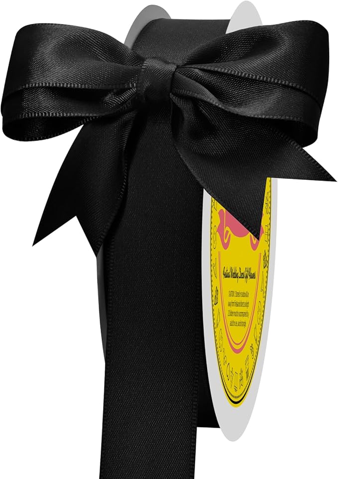 LEEQE Black Double Face Satin Ribbon 1 inch X 50 Yards Spool Bright Colors Very Suitable for Weddings Gift Package Wrapping Dancer Wand Sewing Party Hair Bow Invitation Decorations and More