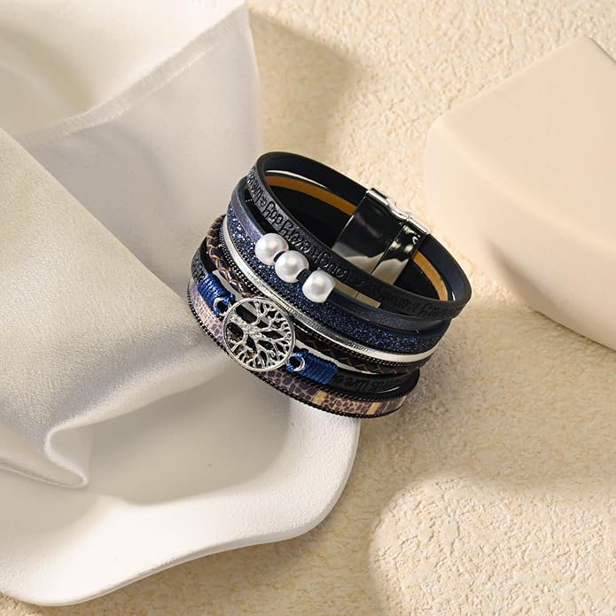 VIBILIA Boho Leather Wrap Bracelets for Women Multi-Layer Bracelets with Strong Clasp Jewelry for Women