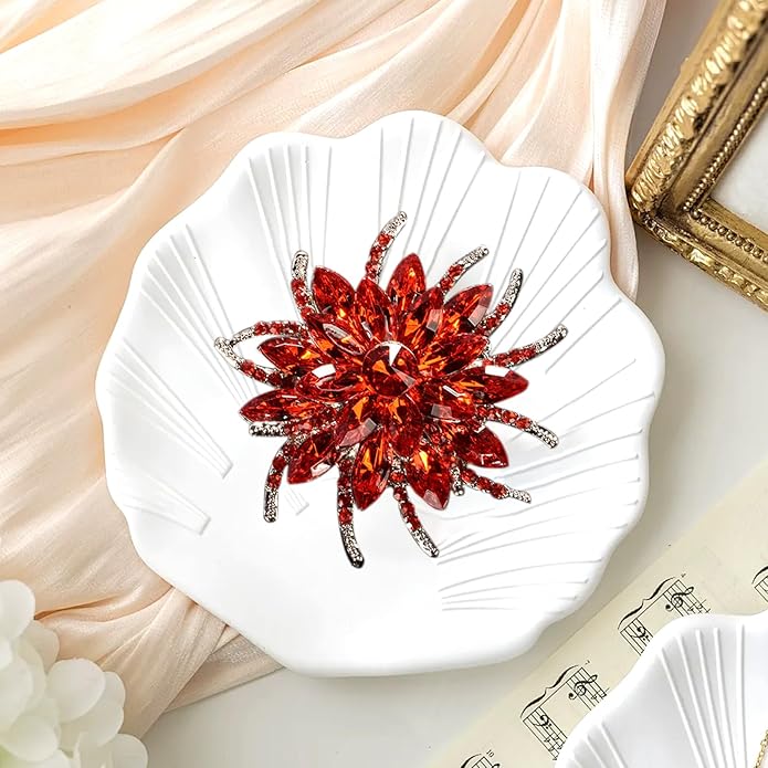 Rhinestone Flower Brooch Pin - Vintage Rose & Sunflower Brooches, Large Crystal Pin for Women, Gold & Pearl Accents, Elegant Christmas Brooch, Fashion Accessories for Hats, Dresses & Bags