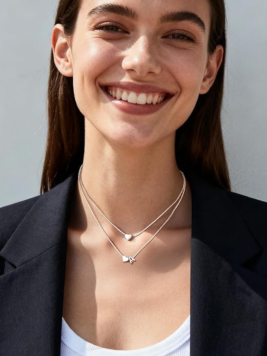 ChicSilver 925 Sterling Silver Heart Initial Necklaces for Women -Dainty Personalized Heart Pendant Letter Alphabet Necklace for Women