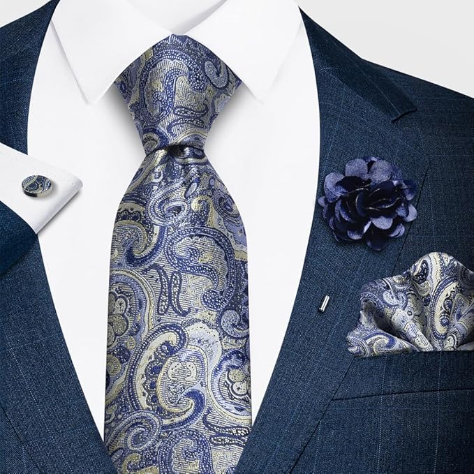 joy alice Ties Set Men Mixed Color Necktie Handkerchief Cufflinks Brooch 3.15 Formal