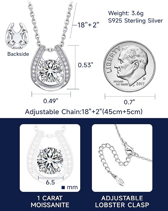 MomentWish Necklace for Women, Sparkling Gift for Her, 1Carat Moissanite Heart Pendent for Her, 925 Sterling Silver Dance Necklace for Anniversary Christmas Valentines