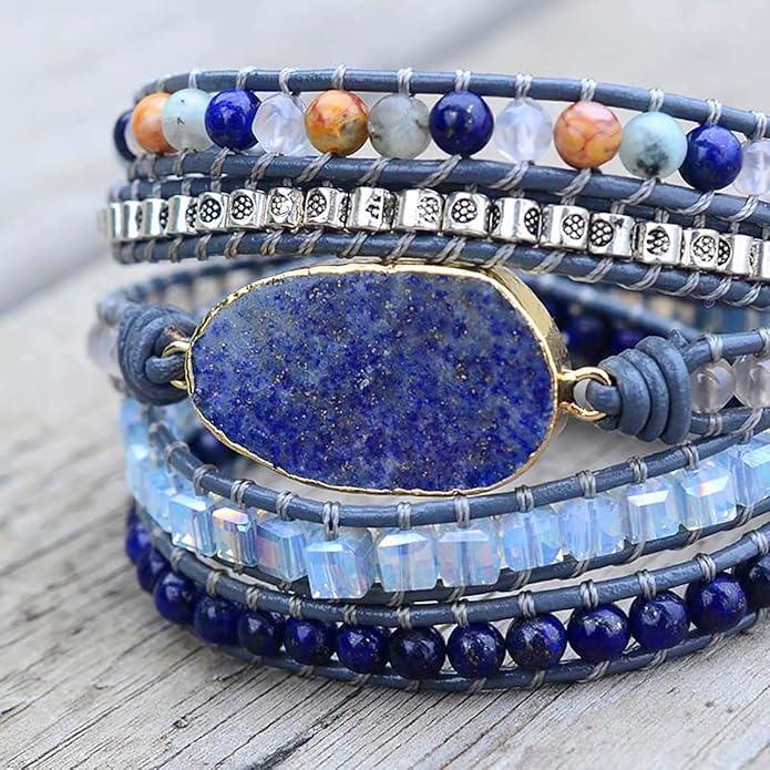 ZOSOJONA Boho Handmade Natural Stone Wrap Bracelets Turquoises Crystal Beads Bracelet Jewelry