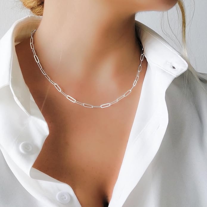 OCHCOH 925 Sterling Silver Clasp 2.5/3/4/5mm Paperclip Chain for Women Silver Chain Necklace 16, 18, 20, 22, 24, 26, 30 Inches