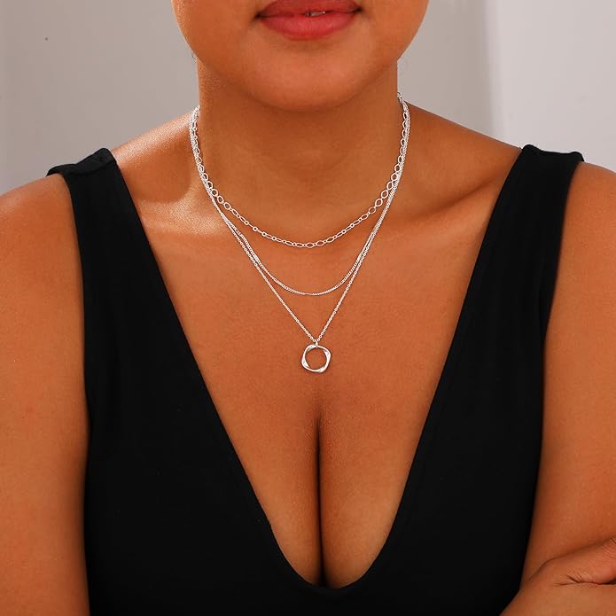 BBV Layered Gold Necklaces for Women Stackable Dainty 14K Gold Plated Silver Chain Necklace Layering Cute Fashion Pendant Choker Necklaces Trendy Jewelry Set Gifts for Women