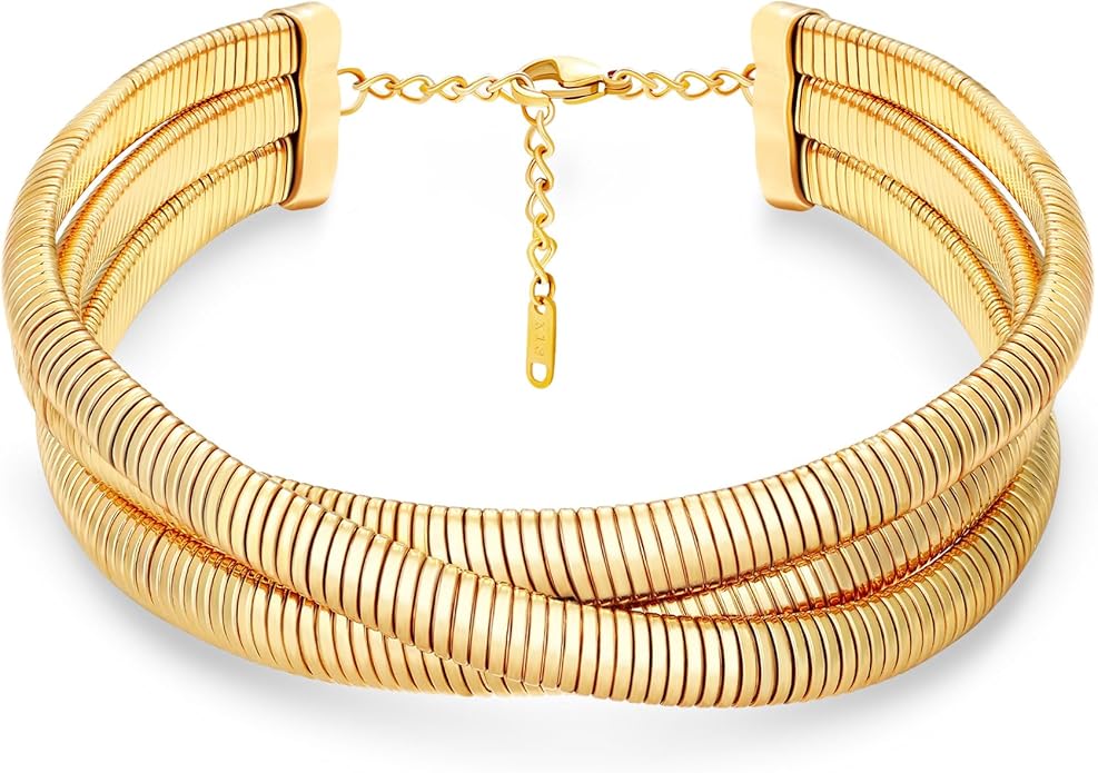 MISS RIGHT Chunky Gold Chain Statement Choker Necklace for Women Trendy, 14K Gold Plated Thick Snake Chain Collar Torque Layered Necklaces Jewelry Gifts