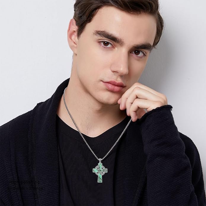 Midir&Etain Celtic Cross Necklace 925 Sterling Silver Cross Pendant Necklace Celtic Viking Irish Jewelry Religious Protective Gift for Men Women