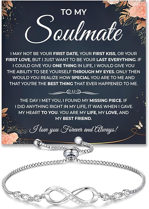 To My Soulmate Bracelet, Soulmate Bracelet For Women, Soulmate's Jewelry Gift From Boyfriend Husband Friend With Message Card And Box Meaning, Valentine Gifts For Her, Birthday Christmas Gifts