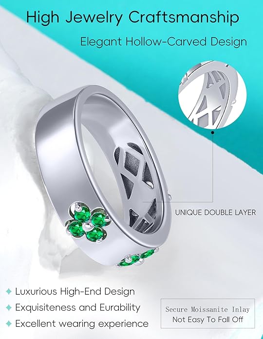 Premium Emerald&Moissanite Clover Rings for Lucky Women|Moissanite D Color VVS1 Clarity 3EX Cut|925 Sterling Silver 14K Gold Plated Non Tarnish