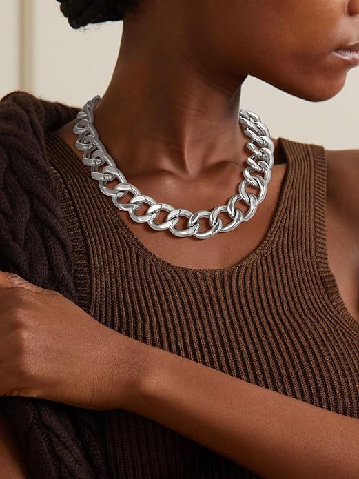 ChainsPro Cuban Link Chain for Women,Stainless Steel Chunky Necklace Silver/Gold Plated Thick Chain Choker, 12/16/20 mm Width,18" and 20" Punk Hip Hop Trendy Non Tarnish Jewelry Gifts