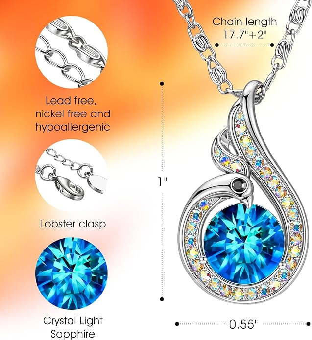 Kate Lynn Rise From the Ashes Phoenix Necklaces for Women, White Gold Plated Crystal Jewelry, Birthday Gift for Women, Symbol of Luck and Renewal, 18+2 inch, Packaged with Jewelry Box