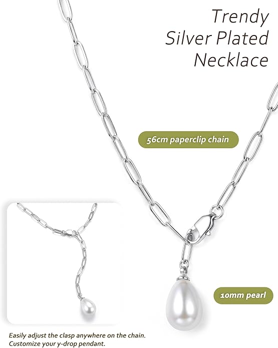 UBGICIG Honeycomb Layered Pendant Necklaces for Women Stackable, Dainty Y-Shaped Lariat Paperclip Pearl Heart Necklace, 16K Gold Silver Plated Long Necklaces Women's Trendy Drop Chain Necklace Jewelry