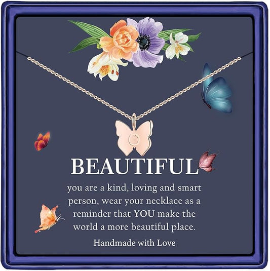 Hidepoo Initial Butterfly Necklace for Girls Gifts, 14K Gold/Silver/Rose Gold Filled Dainty Butterfly Pendant Choker Necklace Initial Butterfly Necklace Birthday Gifts for Girls