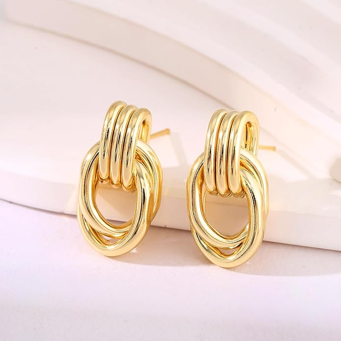 14K Gold Plated Knot Earrings for Women Gold Silver Earrings Heart Link Drop Dangle Earring Chunky Golden Knotted Statement Jewelry