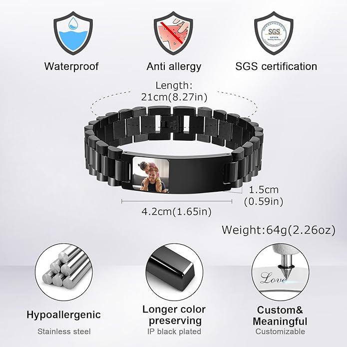 VNOX Masculine Watch Band Stainless Steel Link Bracelet Personalized Jewelry Gift for Men DAD Father Husband Boyfriend