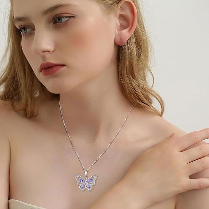 Butterfly Necklace 925 Sterling Silver Cubic Zirconia Birthstone Jewelry Gifts for Women Wife Mother