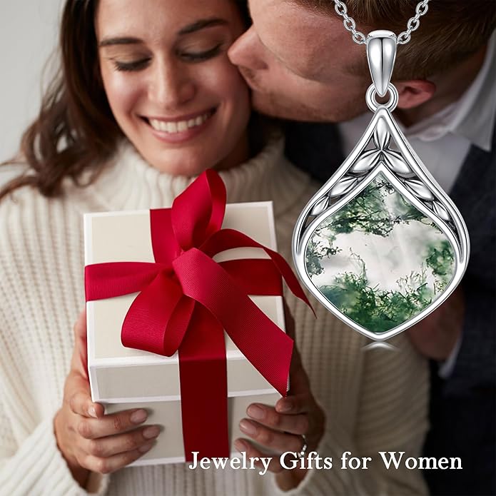 Teardrop Necklace 925 Sterling Silver Vintage Natural Gemstone Pendant Jewelry Birthday Christmas Gifts for Women Mom