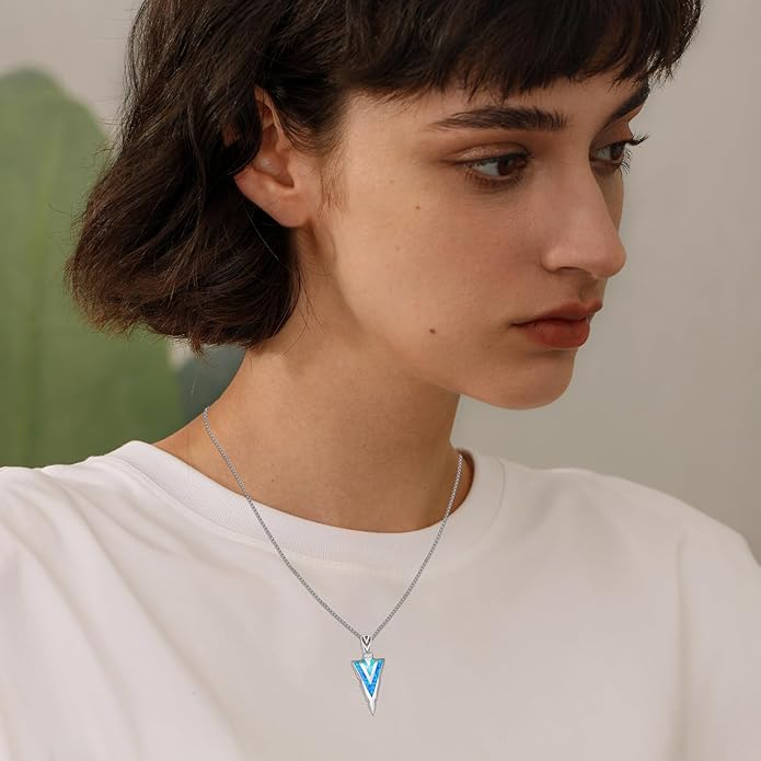 PCTJYFU Arrowhead Necklace 925 Sterling Silver for Women Men Pendant with Blue Opal/Abalone Shell/Turquoise Black Gold Plating Protective Symbol Jewelry Adjustable Chain Gift for Him Her
