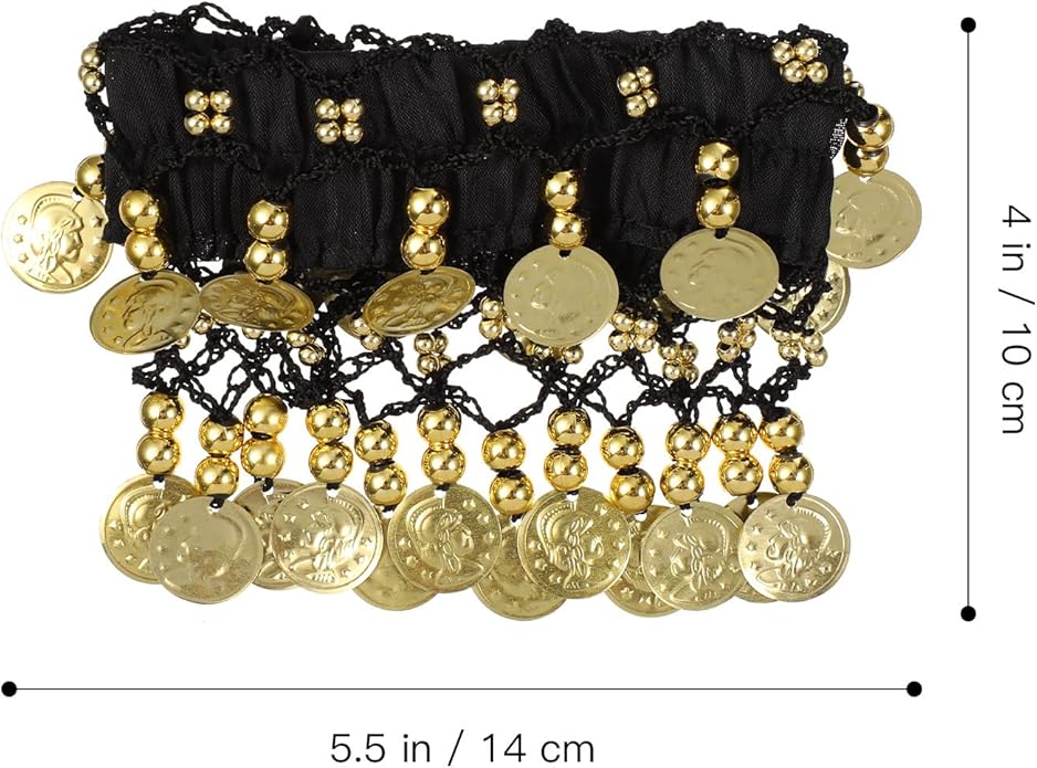 Belly Wrist Arm Bracelet - 2pcs Belly Ankle Bracelets with Coins Jewelry Anklet Chiffon Cuff Wrist Ankle Cuffs Costume Accessories