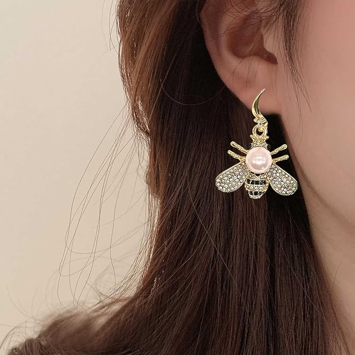 Honey Bee Brooches Crystal Insect Themed Bee Brooch Animal Fashion Shell Pearl Brooch Pin Gold Tone