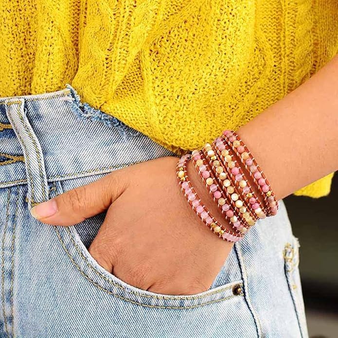 ZOSOJONA Boho Wrap Bead Bracelet for Women - Handmade Adjustable Natural Stone Beaded Bracelets Rope Yoga Healing Bracelet Bangle Hippie Jewelry