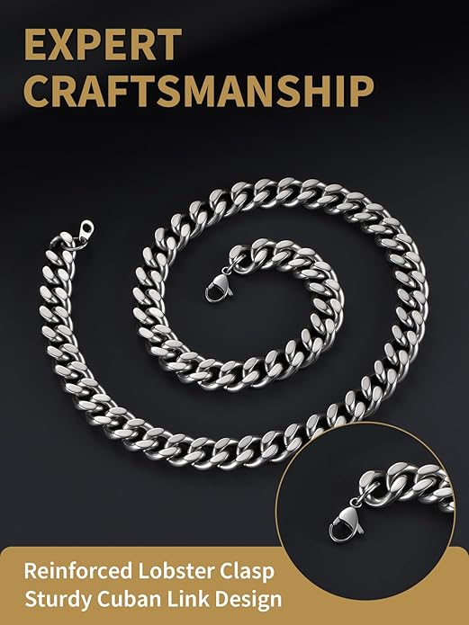 FindChic Men Curb Chain Necklace 18K Gold Plated/Stainless Steel/Black Chunky Double Tight Cuban Link Hip Hop Neck Chains for Men Boys 3.5MM/5MM/6MM/7MM/9MM/12MM 14''-30'' 8 Length Options (Send Gift Box)