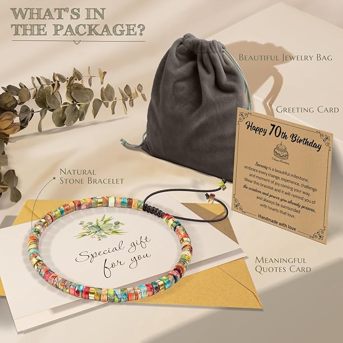 30th 40th 50th 60th 70th 80th Birthday Gifts for Women, Natural Stone Bracelet Birthday Gifts for Mom Daughter Grandma Sister Friends Coworker
