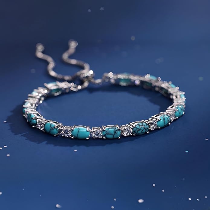 FANCIME Birthstone Tennis Bracelets Sterling Silver Bolo Tennis Bracelets Charm Fine Jewelry Birthday Gifts for Women Mom Wife Her