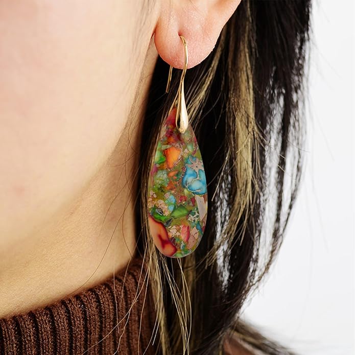 SELOVO Stone Fishhook Dangle Drop Earrings Statement Earrings for Women Stone