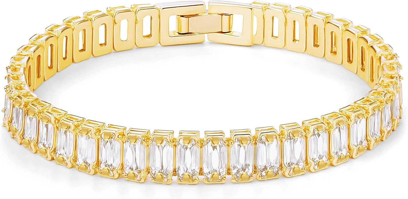 14K Gold Plated Tennis Bracelet for Women – Classic CZ Link Design, Fits 6.0"–7.2" Wrists – Stylish Sparkling Jewelry Gift, Timeless Tennis Bracelets for Women