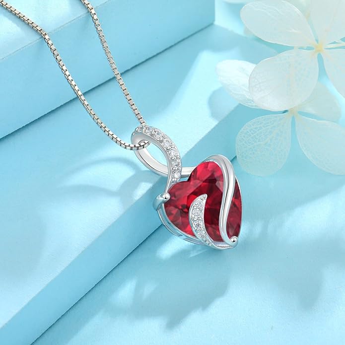FJ Infinity Birthstone Necklace 925 Sterling Silver Love Heart Pendant Jewelry Gifts for Women