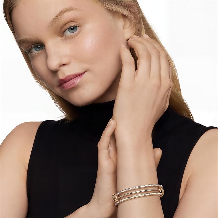 Musishiyu Gold Bracelets for Women Stacking Bangle - 18K Mixed Metal Tri-Color Rolling Interlocking Bands, Cubic Zirconia Fidget Anxiety Jewelry, Valentine's Galentine's Day Gifts (Love, Loyalty, Friendship)