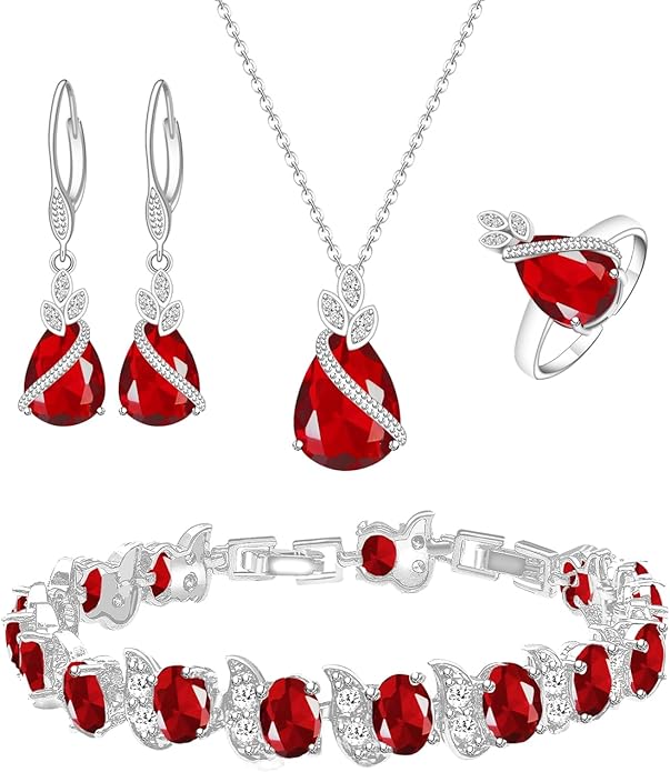 ZCGJWE Wedding Jewelry Set for Women Gem Necklace Earrings Bracelet Luxury Jewelry Set Birthday Valentine's Day Mother's Day Christmas Prom Jewelry Gift