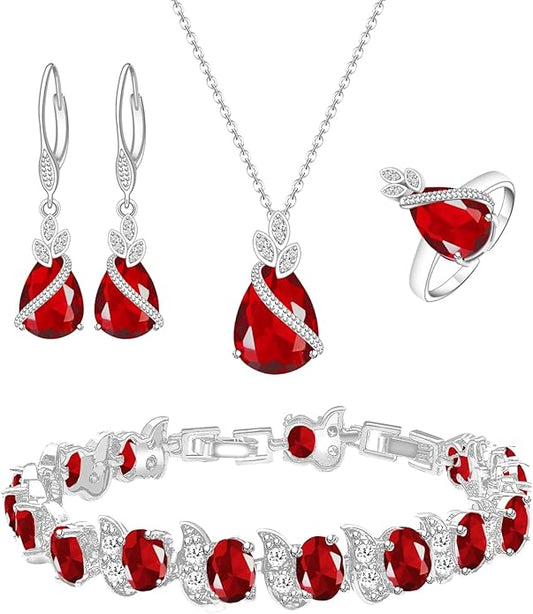ZCGJWE Wedding Jewelry Set for Women Gem Necklace Earrings Bracelet Luxury Jewelry Set Birthday Valentine's Day Mother's Day Christmas Prom Jewelry Gift