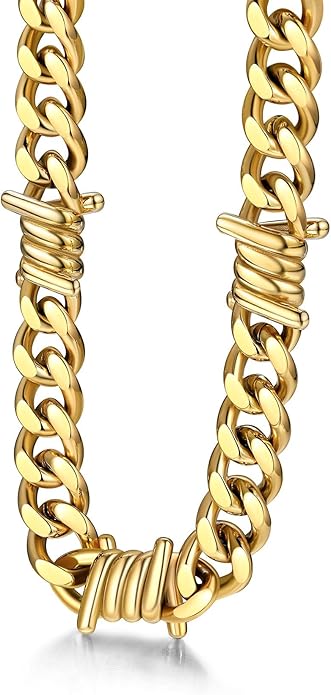 Bestyle Barbed Wire Necklace 5/7/9/12mm Mens Chain Necklaces Hip-hop Punk Gothic Stainless Steel Chain Heavy Thick Cuban Link Chain for Men Women, Length 16/18/20 Inch