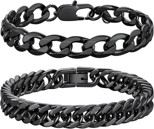 Richsteel 2PCS/3PCS Bracelets Chain for Men Women Stainless Steel Silver/Gold/Black Cuban/Rope Link Chain Bracelets Set, 7.4/8.2/9 Inch Hand Chain Length for Men Women Jewelry