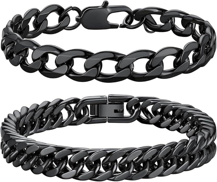 Richsteel 2PCS/3PCS Bracelets Chain for Men Women Stainless Steel Silver/Gold/Black Cuban/Rope Link Chain Bracelets Set, 7.4/8.2/9 Inch Hand Chain Length for Men Women Jewelry