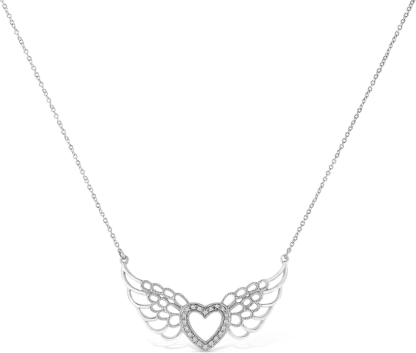Haus of Brilliance .925 Sterling Silver Pave-Set Diamond Accent Fairy Wing 18" Heart Pendant Necklace (I-J Color, I1-I2 Clarity)