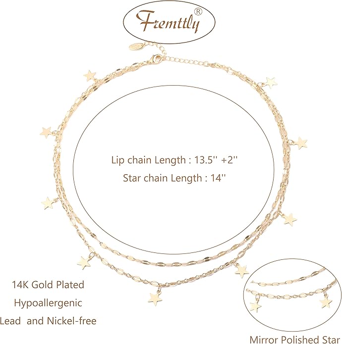 Gold Choker Necklaces 14K Gold Plated/Silver Disc Choker Necklaces Dangling Star Heart Pendant Necklaces Summer Beach Boho Necklaces Aesthetic Necklace Gift for Women