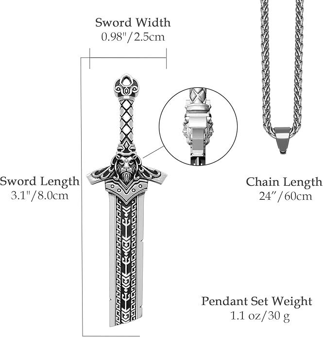 ZiWuark Mens Broken Sword Necklace Lion Head Knight Dragon Sword Pendant Viking Jewelry for Men Women